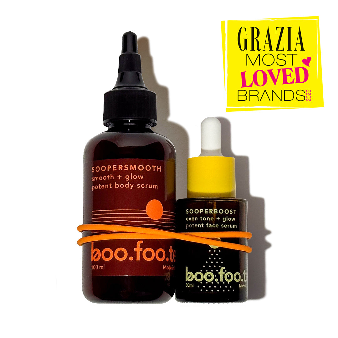Boofootel Sooper Duo Set with Sooperboost Face Seum and Soopersmooth Body Serum