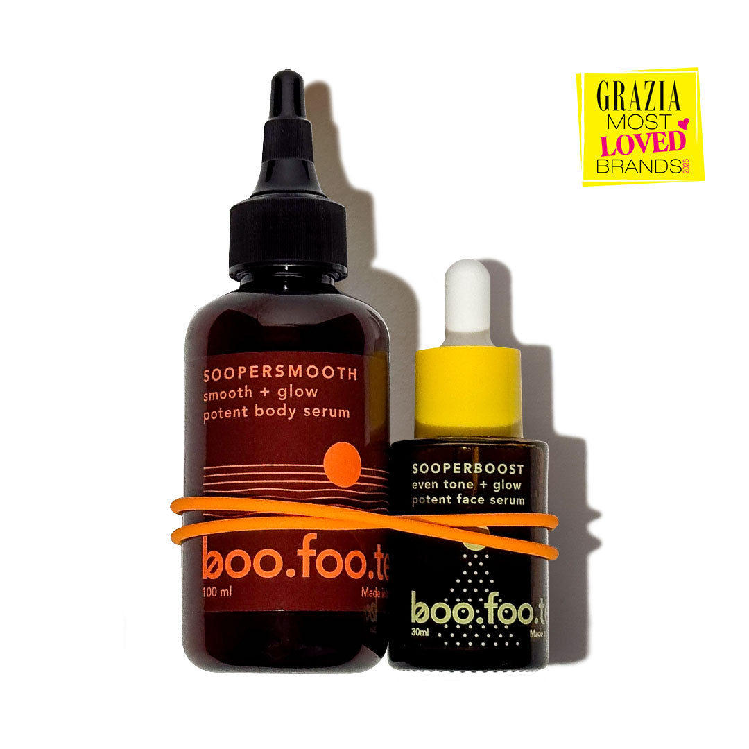 Boofootel Sooper Duo Set with Sooperboost Face Seum and Soopersmooth Body Serum