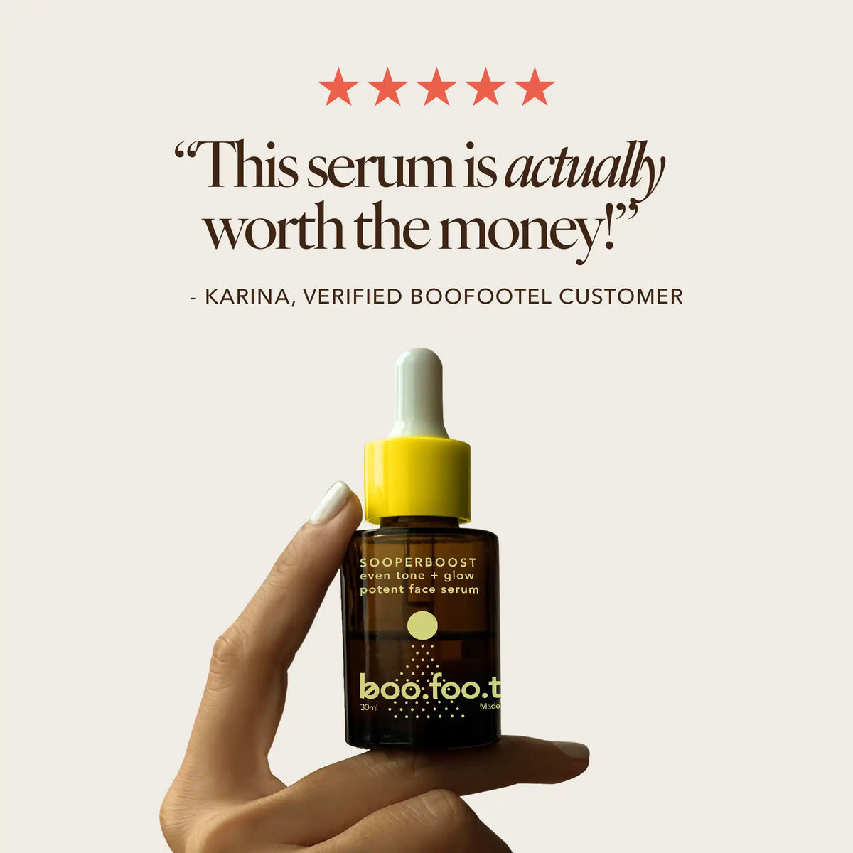 Sooperboost serum for pigmentation, acne marks, tan and dullness on Indian skin, rated 5 stars by 97% of reviewers