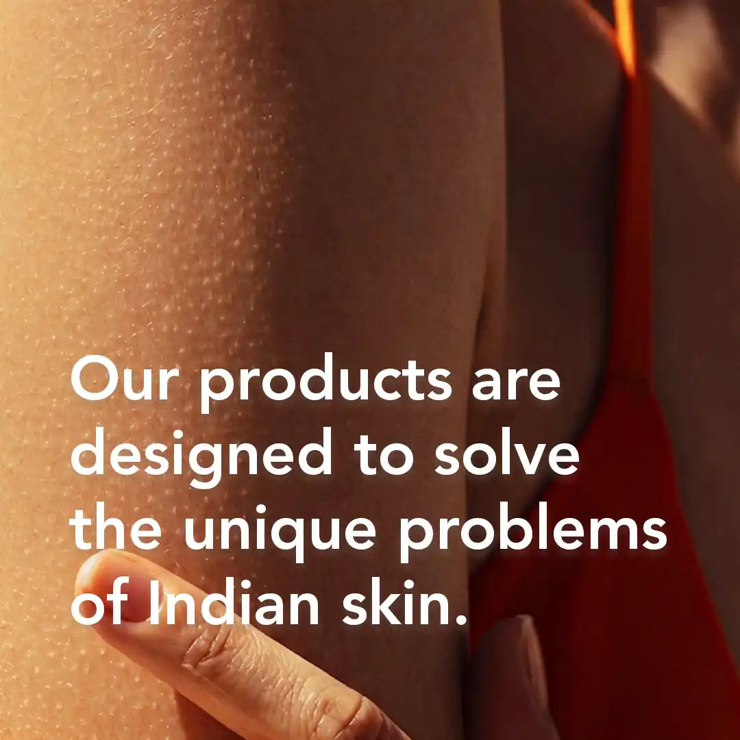 Rough and bumpy skin on arms and thighs in Indian skin, showing uneven texture improved with exfoliating body serum designed to smooth and refine skin surface
