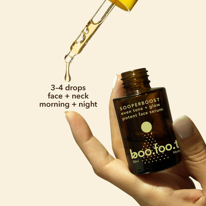 Morning and night use of Boofootel Sooperboost face serum helps improve glow, fade pigmentation, acne marks and uneven tone in Indian skin