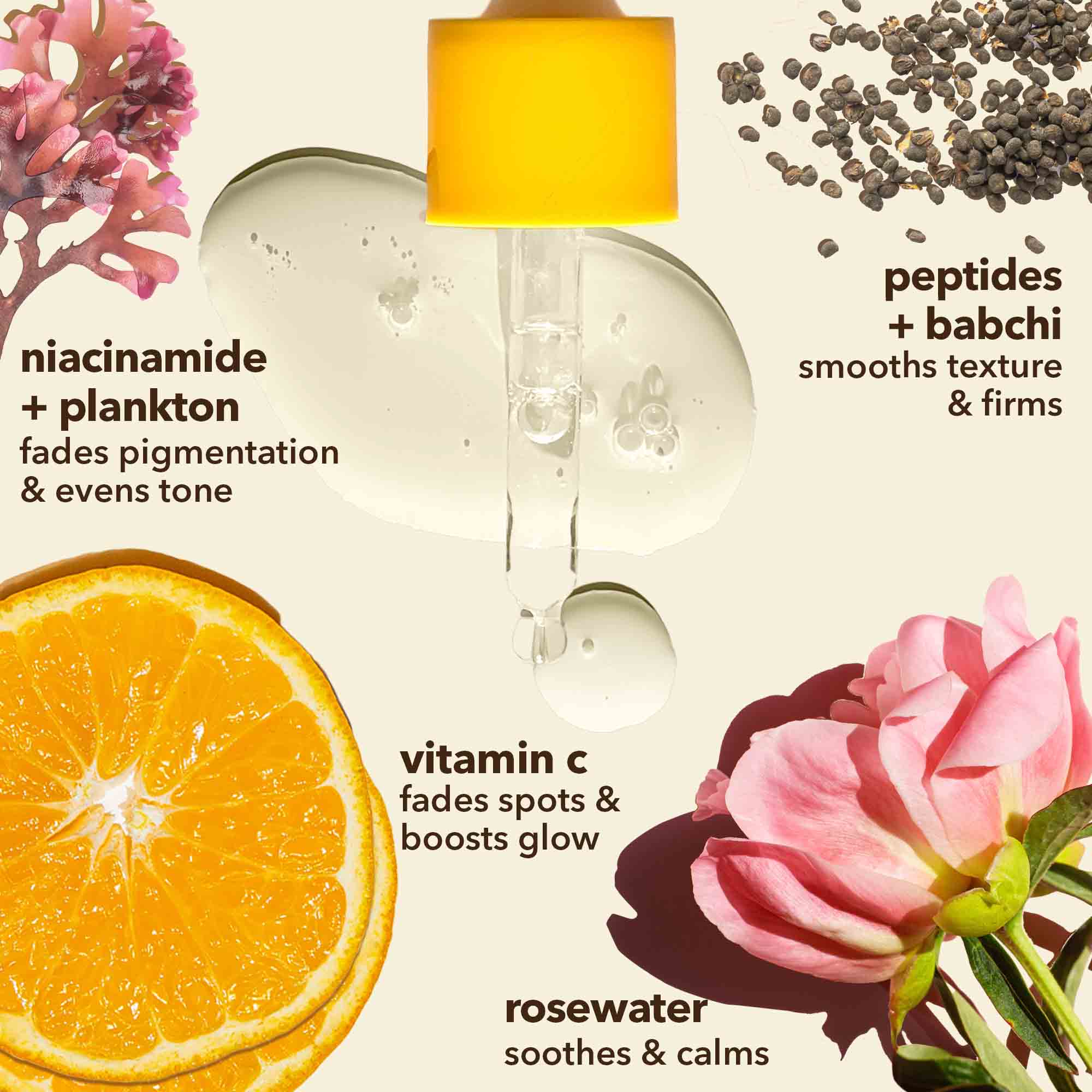 Sooperboost face serum ingredients for Indian skin including vitamin C, niacinamide, peptides, bakuchiol and hyaluronic acid  to fade pigmentation, clear dark spots, boost glow and even skin tone