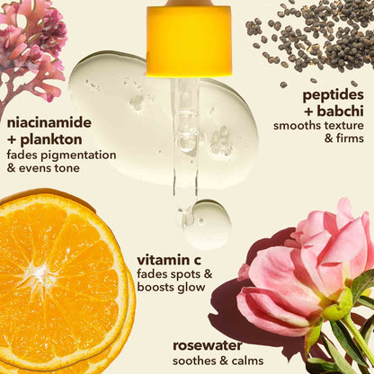 Sooperboost face serum ingredients for Indian skin including vitamin C, niacinamide, peptides, bakuchiol and hyaluronic acid  to fade pigmentation, clear dark spots, boost glow and even skin tone